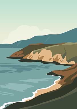 Serene Coastal Bay – Minimalist Landscape Illustration