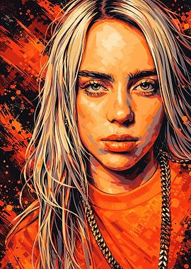 Billie Eilish Portrait in Orange Tones