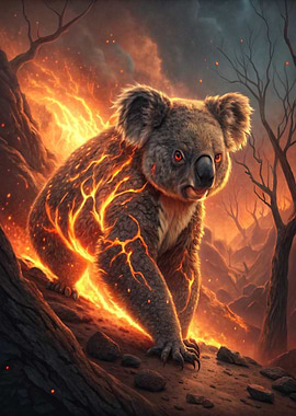 Fiery Koala in a Burning Landscape