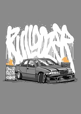 Cartoon Car with Graffiti Background