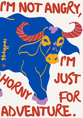 Horny for Adventure Bull Illustration