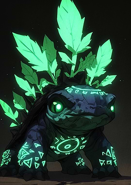 Glowing Turtle with Plants