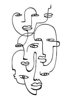 Abstract Faces Line Art