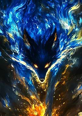 Fiery Blue Wolf Digital