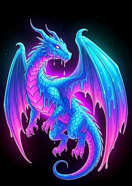 Neon Dragon with Dripping Effect