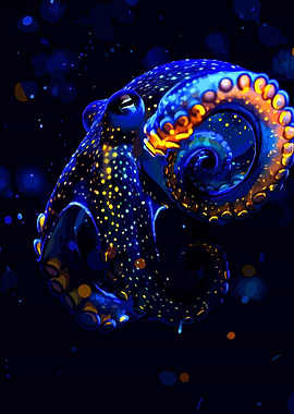 Glowing Blue and Orange Octopus