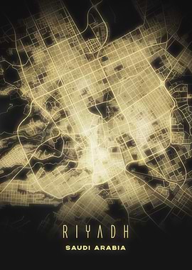 Riyadh, Saudi Arabia - Luminous City Map Wall Art Print