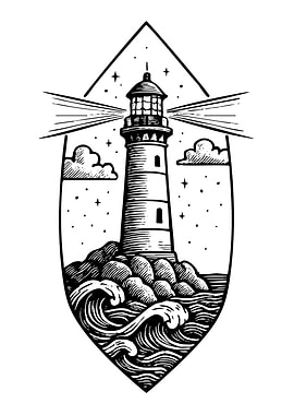 Lighthouse on Rocky Coastline Illustration