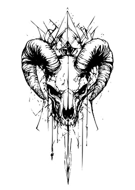 Ram Skull Black and White Art