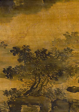 Chinese Tree Landscape Painting Rainy Day Approaching