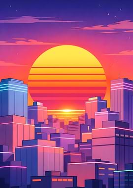 Retro Cityscape Sunset