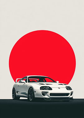 White Toyota Supra with Japanese Flag