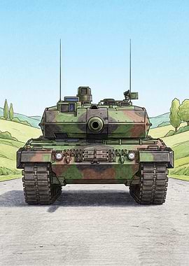 Camouflaged Tank on Road