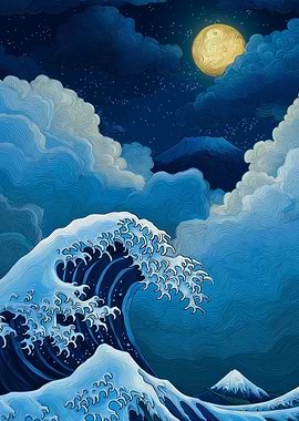 Great Wave Under the Moon