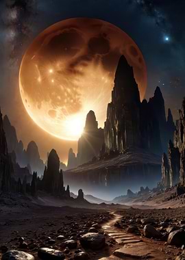 Alien Landscape with Giant Moon