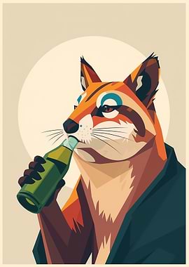 Fox Drinking Beer Digital Art