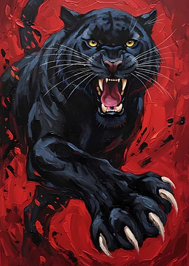 Roaring Black Panther Painting