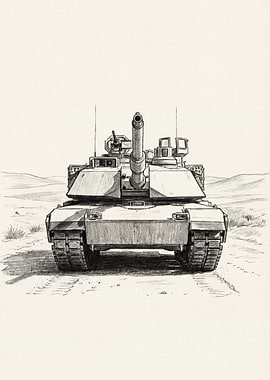 M1 Abrams Tank Pencil Drawing