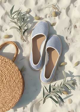 Striped Espadrilles on Beach Sand