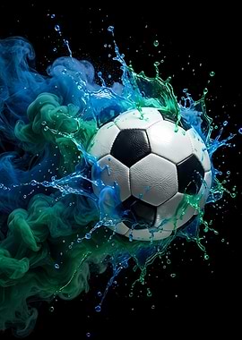 Soccer ball with colorful splash effect