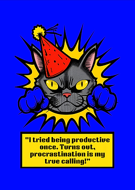 Procrastination Cat with Party Hat