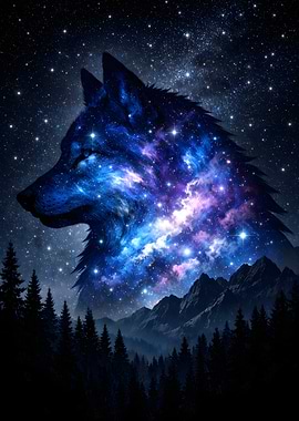 Cosmic Wolf Silhouette