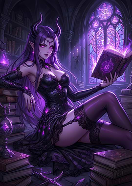 Purple Demon Reading Magic Book