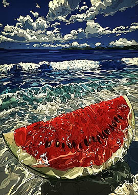 Watermelon Slice on the Beach