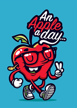 Cartoon Apple Character with Glasses