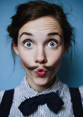 Woman with mustache making a face