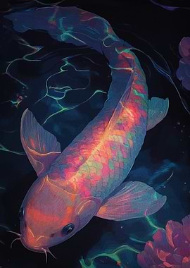 Colorful Koi Fish in Dark Water