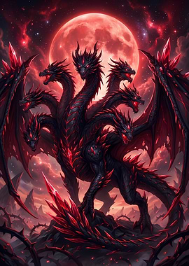 Seven-Headed Dragon with Red Moon
