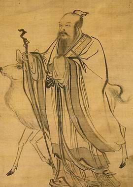 Immortal with Deer Chinese Taoist Painting