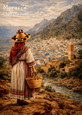 Chefchaouen, Morocco: Woman Overlooking Blue City