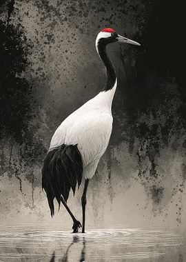 Red-crowned Crane in Water