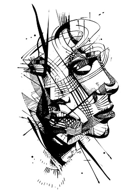 Abstract Face Ink Drawing