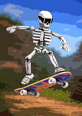 Skeleton Skateboarder with Sunglasses