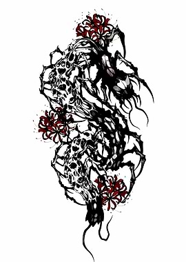 Abstract Black and Red Floral Design
