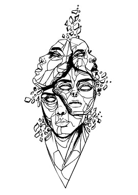 Fragmented Faces Black and White Art