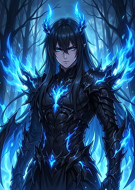 Blue Flame Armor Warrior in Forest