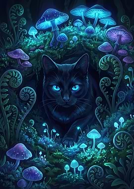 Black Cat in Enchanted Forest