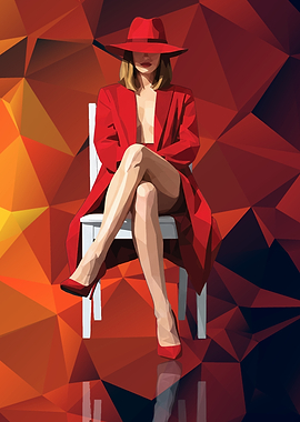 Woman in Red Low Poly Art