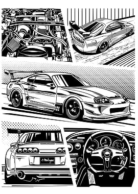 Toyota Supra Black and White Collage