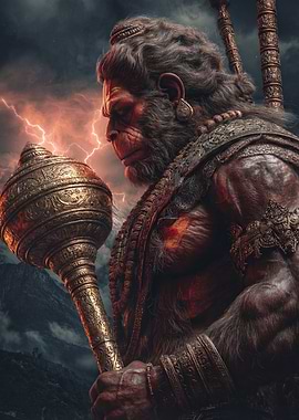 Hanuman with Mace in Stormy Weather