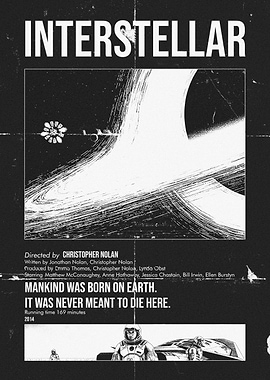 Interstellar Movie Poster Black and White