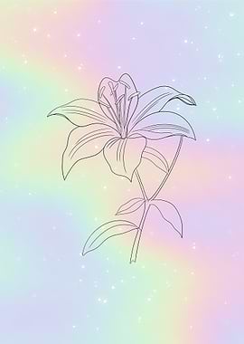 Lily flower outline on pastel background