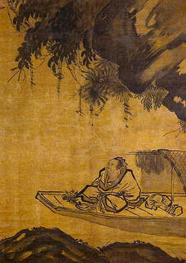Stopping the Boat to Await the Moon Chinese Taoist Painting