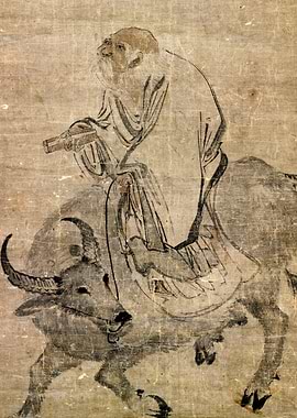 Laozi Riding an Ox Chinese Taoist Painting
