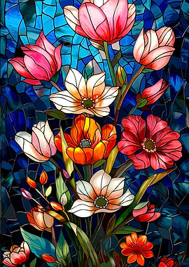 Stained Glass Floral Arrangement