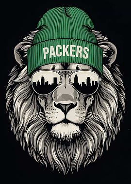 Packers Lion with City Reflection
